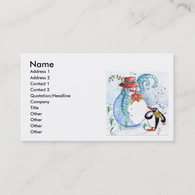 SNOWMAN AND PENGUIN'S WINTER SERENADE BUSINESS CARD (Front)