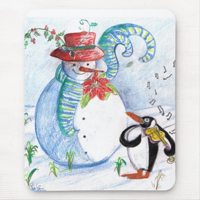 SNOWMAN AND PENGUIN'S WINTER SERENADE MOUSE MAT (Front)