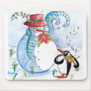 SNOWMAN AND PENGUIN'S WINTER SERENADE MOUSE MAT