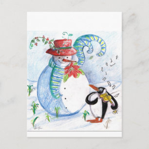 SNOWMAN AND PENGUIN'S WINTER SERENADE POSTCARD