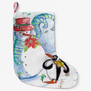 SNOWMAN AND PENGUIN'S WINTER SERENADE SMALL CHRISTMAS STOCKING