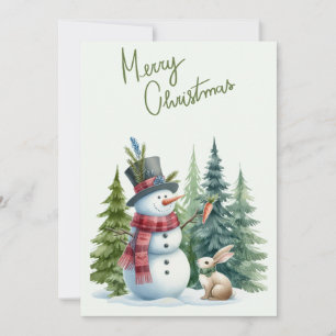 Snowman and Rabbit Merry Christmas Card