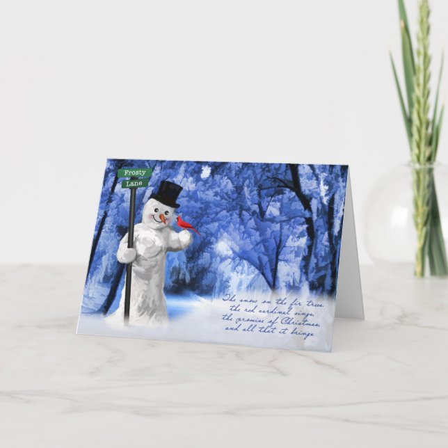 Snowman and Red Cardinal Vintage Christmas Holiday Card (Front)