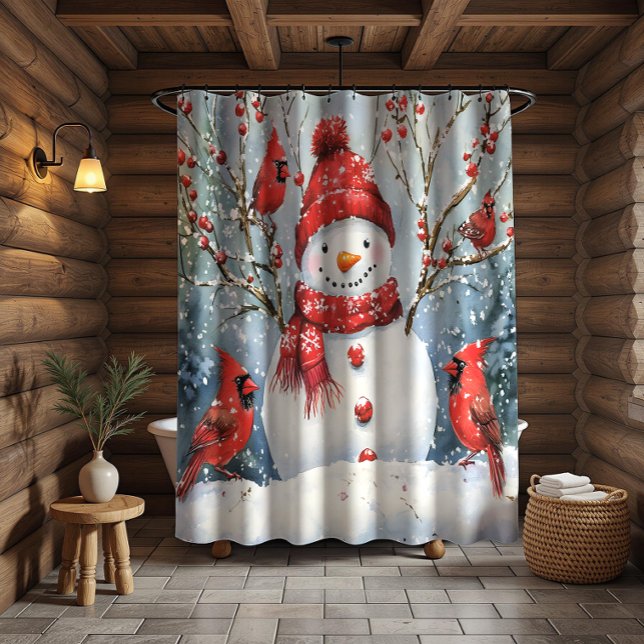 Snowman and Red Cardinals  |  Shower Curtain (Creator Uploaded)