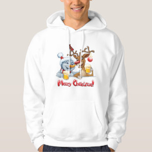 Snowman and reindeer cheers for Christmas Hoodie