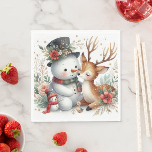 Snowman And Reindeer Friends Napkin