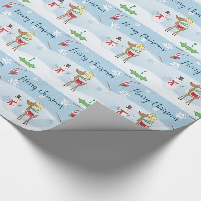 Snowman and Reindeer Wrapping Paper (Corner)