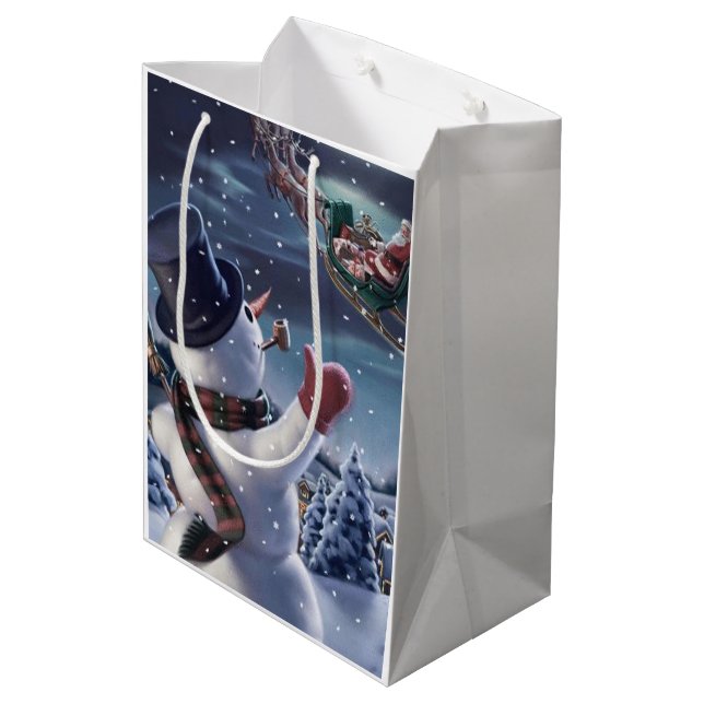 Snowman And Santa Claus Medium Gift Bag (Back Angled)