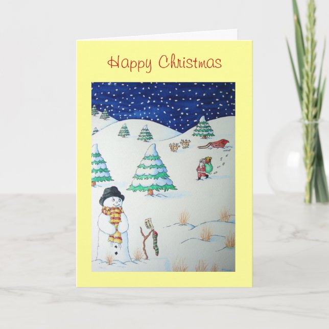 snowman and santa snow scene christmas holiday card (Front)