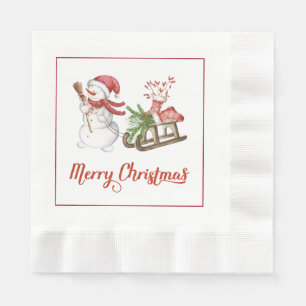 Snowman and Sled Christmas Paper Napkins