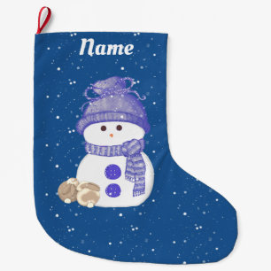 Snowman and Sleeping Bunnies Large Christmas Stocking