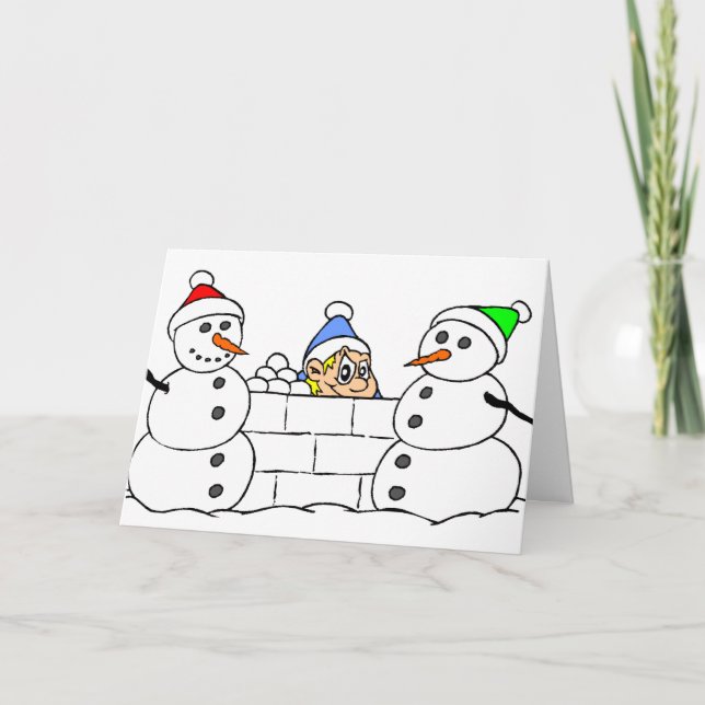 Snowman and Sneaky Boy Holiday Card (Front)