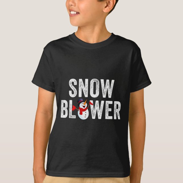 Snowman And Snow Blower Couples Matching Christmas T-Shirt (Front)
