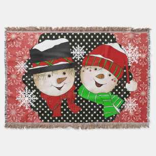 Snowman and Snow Lady Snowflakes Holiday Throw