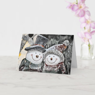 Snowman and Snow woman drawing Customisable Card