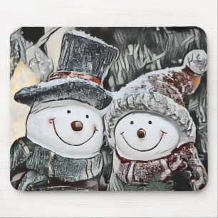 Snowman and Snow woman drawing Mouse Mat