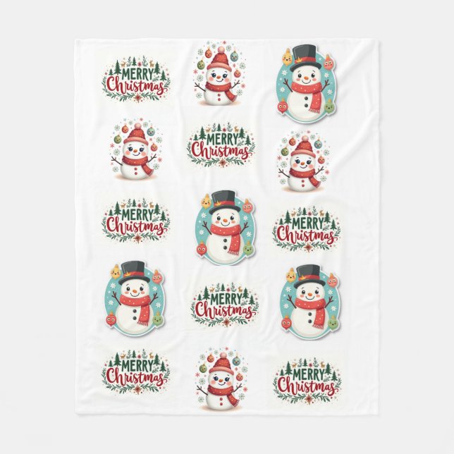 Snowman and Snow-woman  Fleece Blanket (Front)