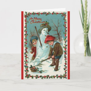 Snowman and Snowballs Vintage Christmas Card