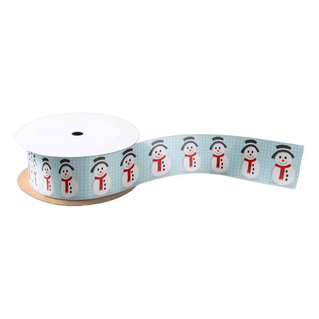 Snowman and Snowflake Pattern Satin Ribbon (Spool)