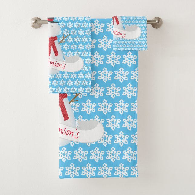 Snowman And Snowflakes Bath Towel Set (Insitu)