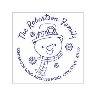 Snowman and Snowflakes Christmas Return Address Self-inking Stamp