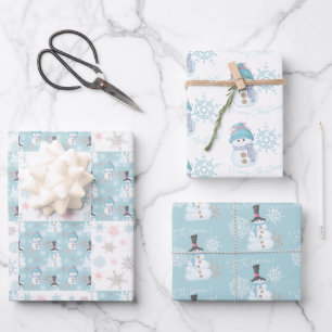 Snowman and Snowflakes Cute Christmas Wrapping Paper Sheet