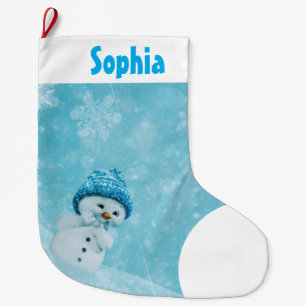 Snowman and Snowflakes Large Christmas Stocking