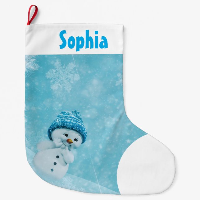 Snowman and Snowflakes Large Christmas Stocking (Front)