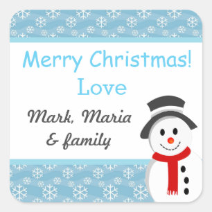 Snowman and Snowflakes Personalised Square Sticker