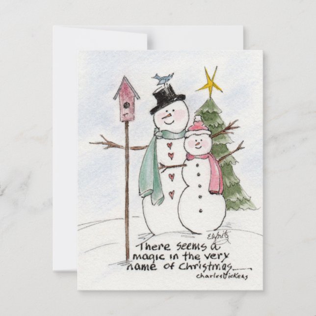 SnowMan and SnowLady Together in the Magic Holiday Card (Front)