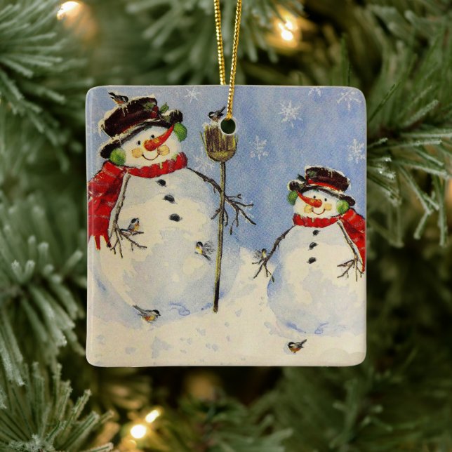Snowman and Son Ceramic Ornament (Tree)