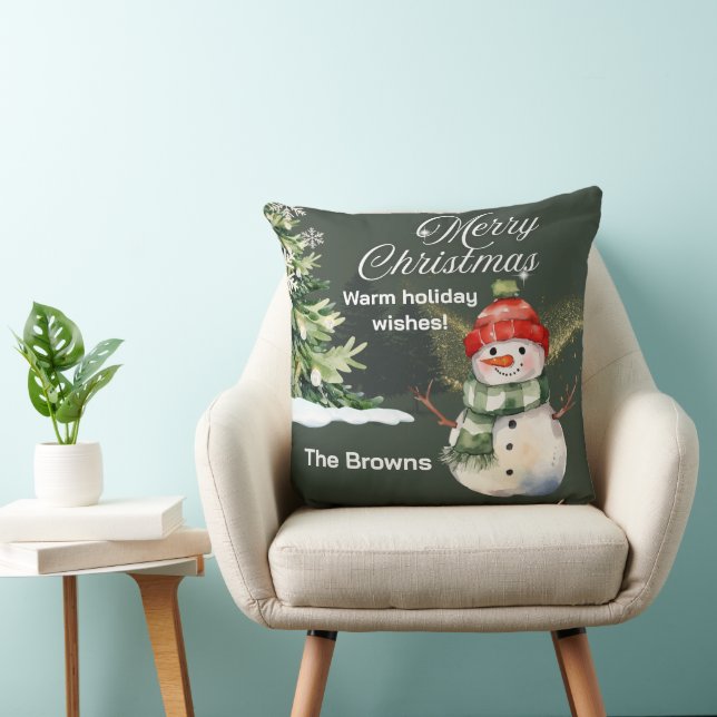 Snowman and Sparkling Tree Christmas Scene Cushion (Chair)