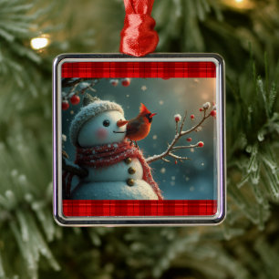 Snowman and the cardinal metal tree decoration