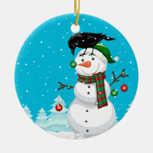Snowman and The Raven Christmas Ceramic Tree Decoration