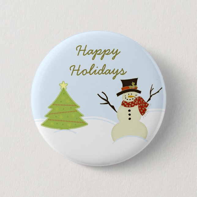 Snowman and Tree Christmas Button (Front)