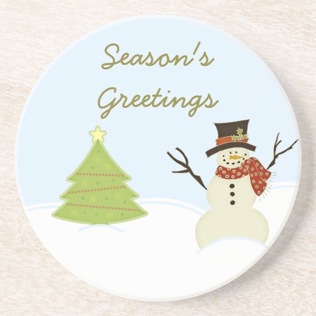 Snowman and Tree Christmas Coaster (Front)