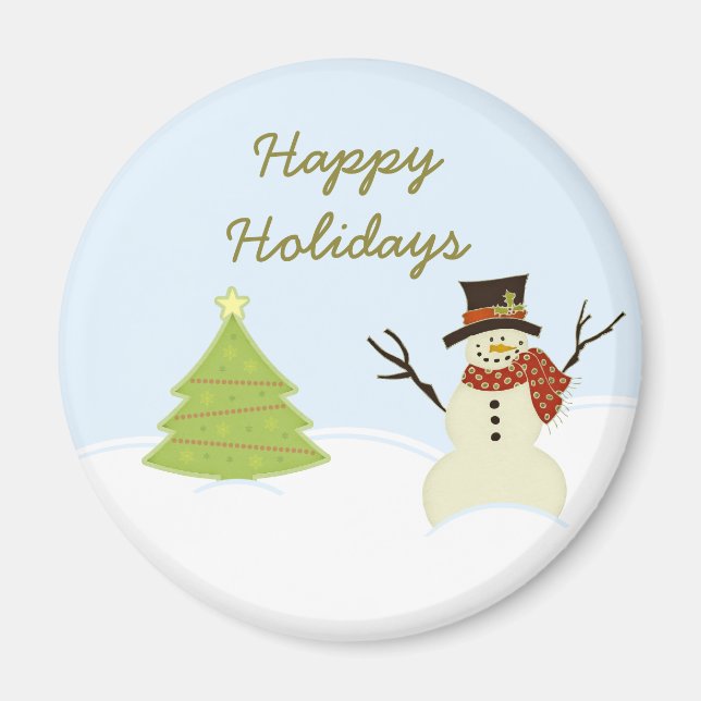 Snowman and Tree Christmas Magnet (Front)