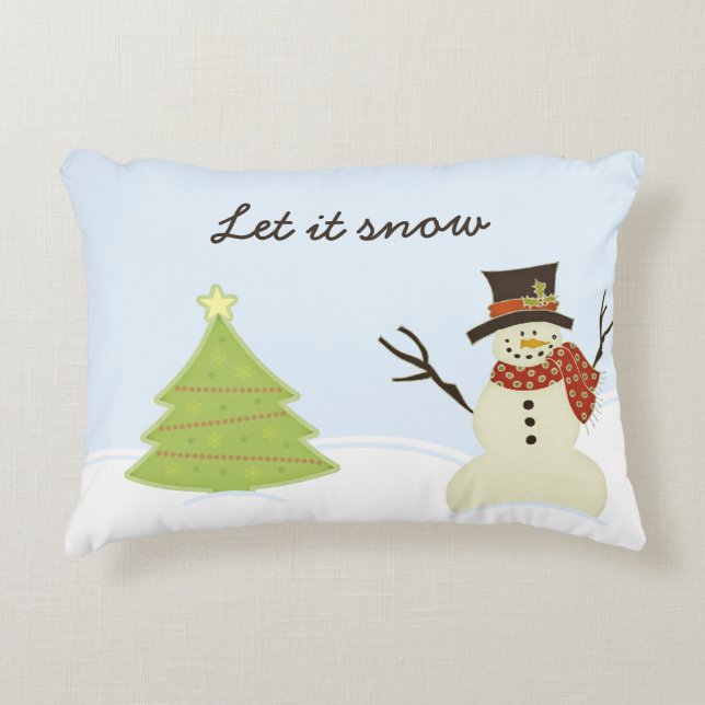 Snowman and Tree Decorative Cushion (Front)