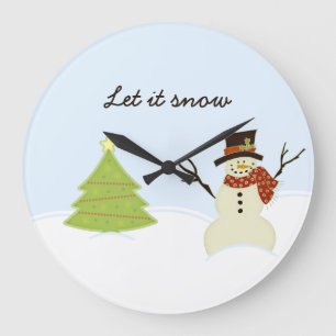 Snowman and Tree Large Clock
