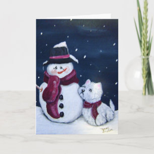 Snowman and Westie Greeting card