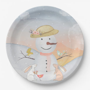 Snowman and Winter Woodland Friends Paper Plate