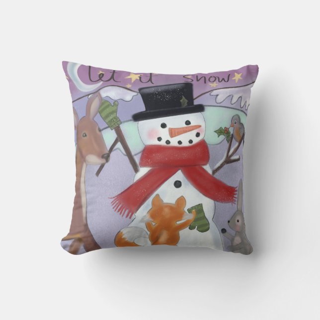 Snowman and Woodland Animals Cushion (Front)