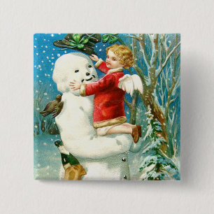 Snowman Angel Cherub Four Leaf Clover 15 Cm Square Badge