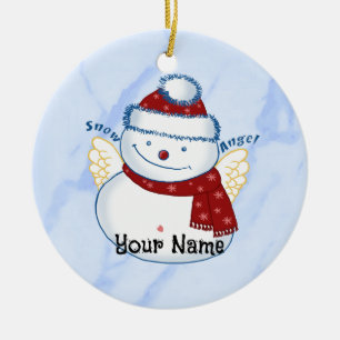 Snowman Angel Oval Ceramic Ornament