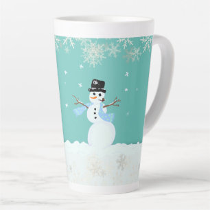 Snowman Art Christmas Merry n Happy Saying Latte Mug