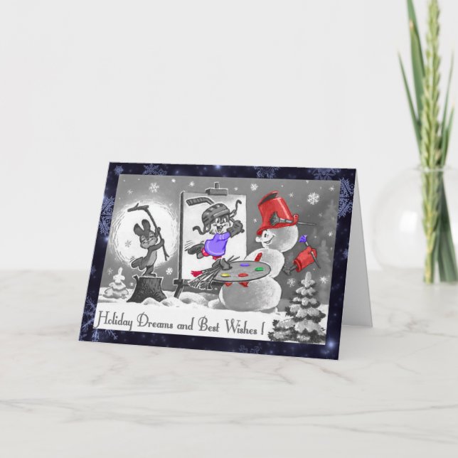 Snowman Artist Holiday Dreams and Best Wishes Card (Front)