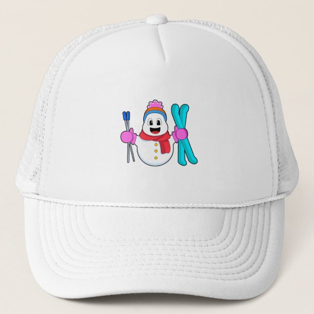 Snowman as Skier with Ski Trucker Hat (Front)