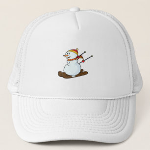Snowman as Skier with Skis & Cap