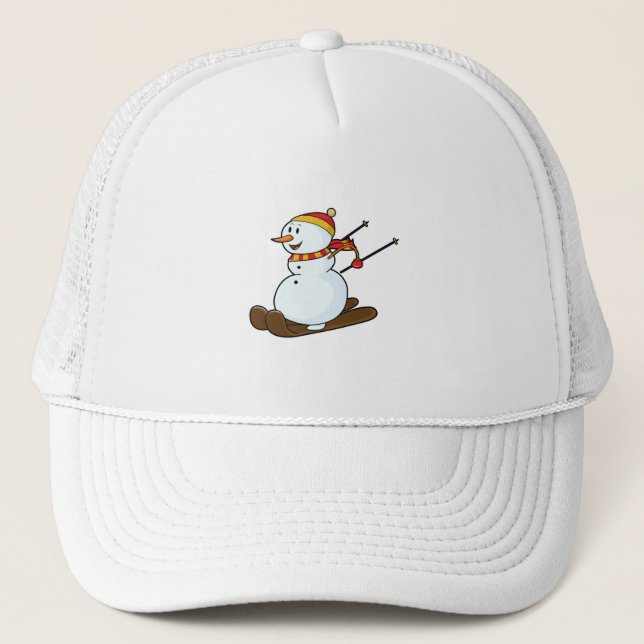 Snowman as Skier with Skis & Cap (Front)