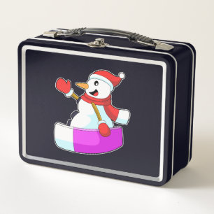 Snowman as Snowboarder with Sonowboard.PNG Metal Lunch Box